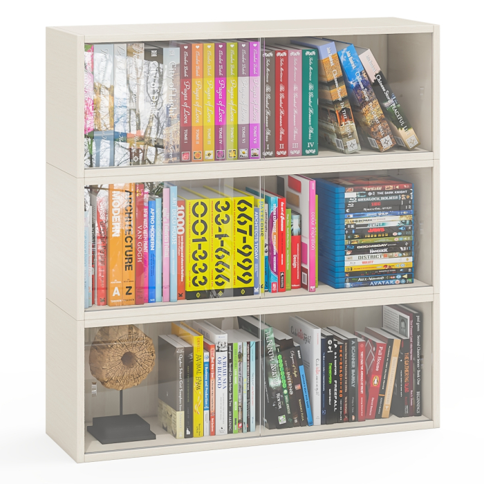 Настенные полки, Три книжные полки КН1 со стеклянными сдвижными дверками