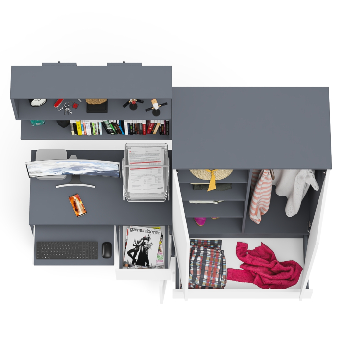 Домашние кабинеты, Стол компьютерный с ящиком МС-1 правый с навесной полкой и шкаф-комод МШ900.1 Мори