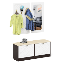 Две обувницы с сиденьем зеркалом и вешалкой П-6 МДФ фрезеровка ромб