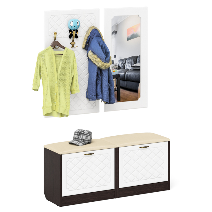 Прихожие, Две обувницы с сиденьем зеркалом и вешалкой П-6 МДФ фрезеровка ромб