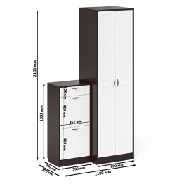 Шкаф с тумбой для обуви 2 секции П-6 № 16 МДФ фрезеровка ромб