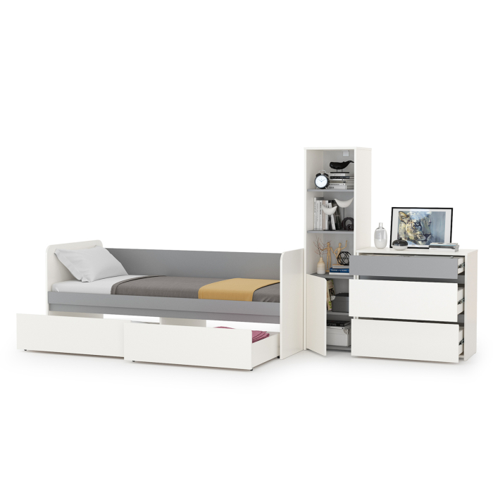 Для девочек, Кровать 800 с комодом и стеллажом Торонто № 24