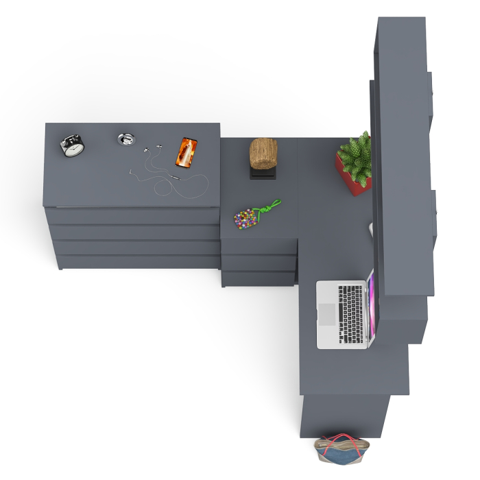 Домашние кабинеты, Стол компьютерный Мори МС-16 с тремя ящиками слева с книжной полкой на 1200 и комод на 4-ре ящика