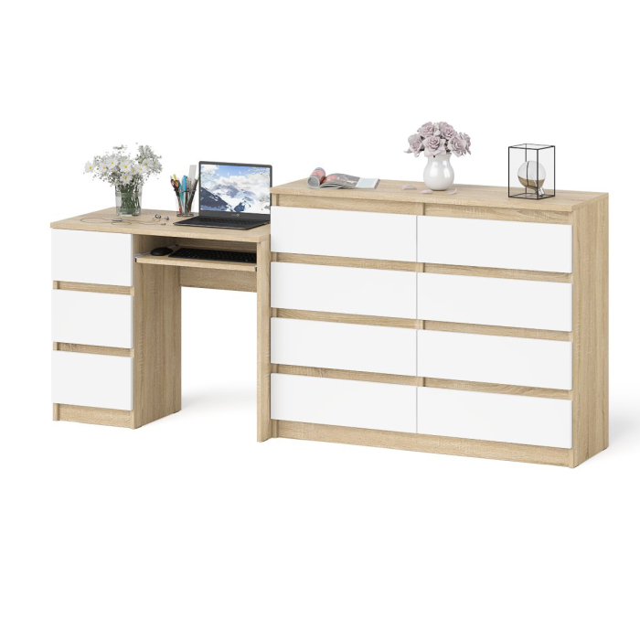 Домашние кабинеты, Комод Мори 1200-8 и стол компьютерный МС-6 3 ящика слева