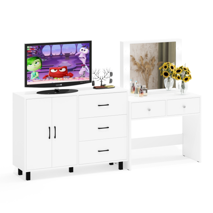 С зеркалом, Комод 123-1204 и косметический столик с подсветкой СТ-5