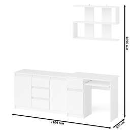 Стол компьютерный Мори МС-1 левый с верхней полкой и комодом с дверками и ящиками