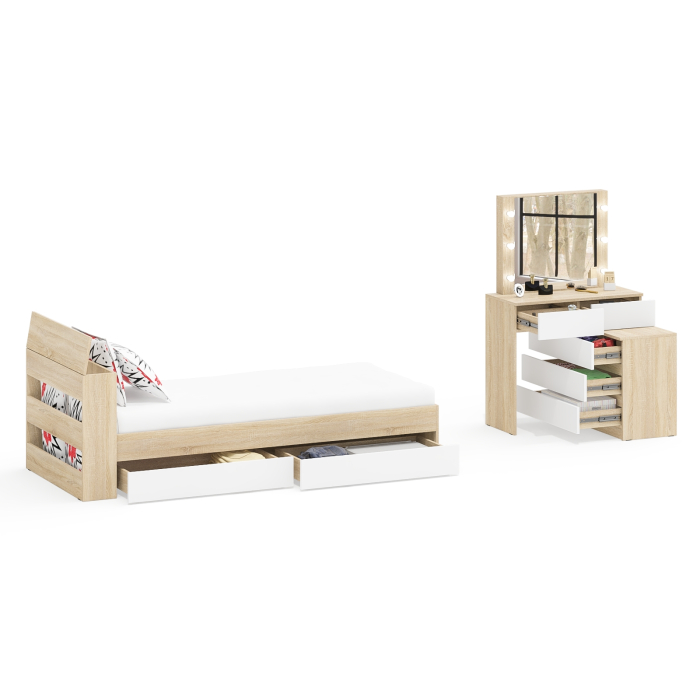 Спальные гарнитуры, Стол косметический с подсветкой 110 с кроватью с выдвижными ящиками Ксения 900