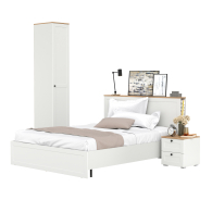 Спальные гарнитуры, Кровать двуспальная Остин с ортопедом и платяной шкаф-пенал с тумбой прикроватной