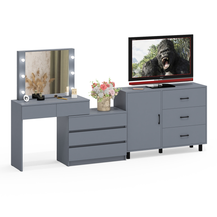 Туалетные столики, Угловой туалетный столик с подсветкой 110 и тумба-комод дверка и 3 ящика 122-1204