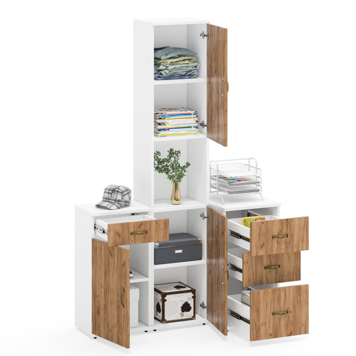 Стеллажи, Пенал с нишей Лидер-8 с тумбами Лидер-8 МД 3.15 и 3.16.