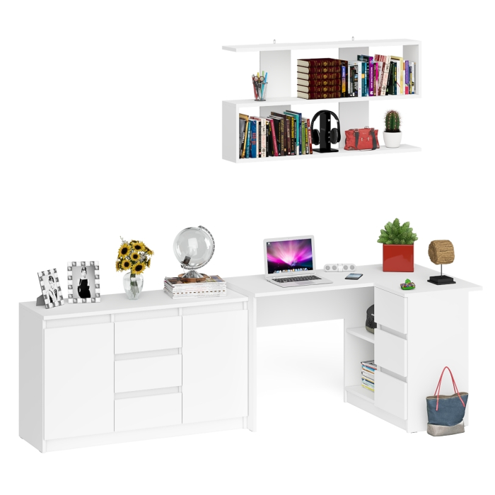 Домашние кабинеты, Стол компьютерный угловой МС-16 правый с навесной полкой и тумбой МК-1200.3 Мори