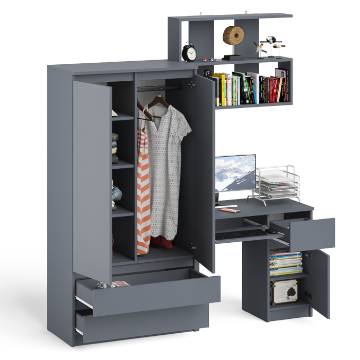 Домашние кабинеты, Стол компьютерный с ящиком МС-1 правый с навесной полкой и шкаф-комод МШ900.1 Мори