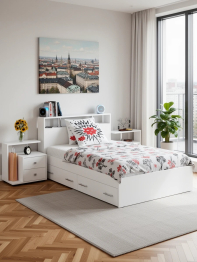 Кровать с ящиками Камелия 1200 с двумя прикроватными тумбами