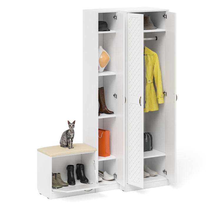 Прихожие, Шкаф с пеналом и обувницей с сиденьем П-6 № 25 МДФ фрезеровка ромб