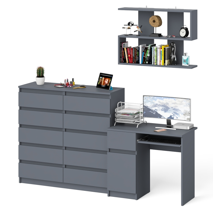 Прямые компьютерные столы, Комод 10-ть ящиков Мори МК1200.10 с компьютерным столом МС-1 левый и полкой
