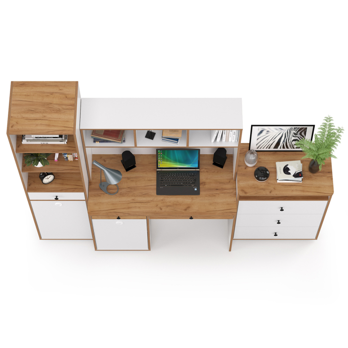 Офисная мебель, Компьютерный стол, стеллаж и комод с нишей Вуди № 50