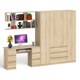 Большой 4-х дверный шкаф-комод Мори МШ1600.1 и стол с верхней навесной полкой