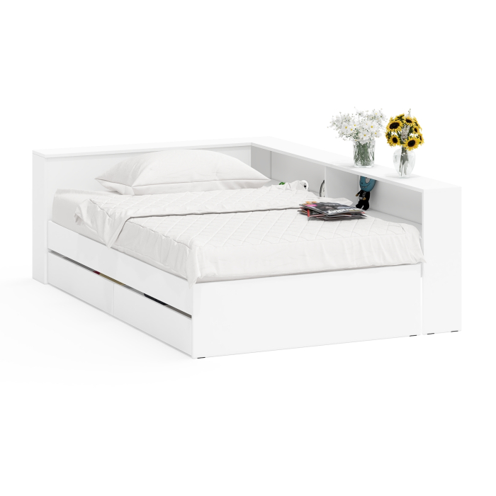 Кровати 120 см, Ксения 1200 кровать с ящиками, ящиком для белья и прикроватным блоком для вещей