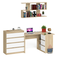 Домашние кабинеты, Книжная навесная полка Мори с угловым компьютерным столом МС-16 правым и комодом Мори МК800.4