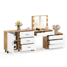 Угловой туалетный столик с подсветкой 110 и тумба-комод дверка и 3 ящика 122-1204