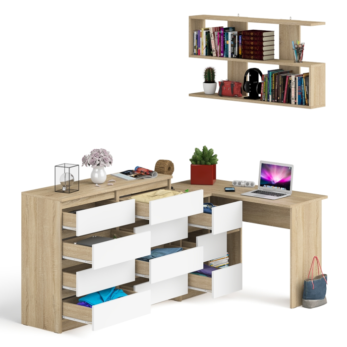 Домашние кабинеты, Книжная полка Мори 1200 с комодом 1200.8 и компьютерным столом МС-16 левым
