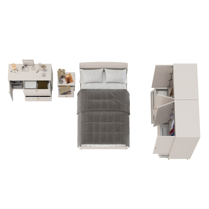 Спальные гарнитуры, Шкафы двухдверные с кроватью 1200 Афина с тумбочкой на ножках и комодом