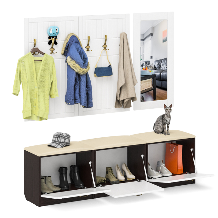 Прихожие, Набор мебели для прихожей из обувниц зеркала и вешалок П-6 № 03 МДФ фрезеровка прованс