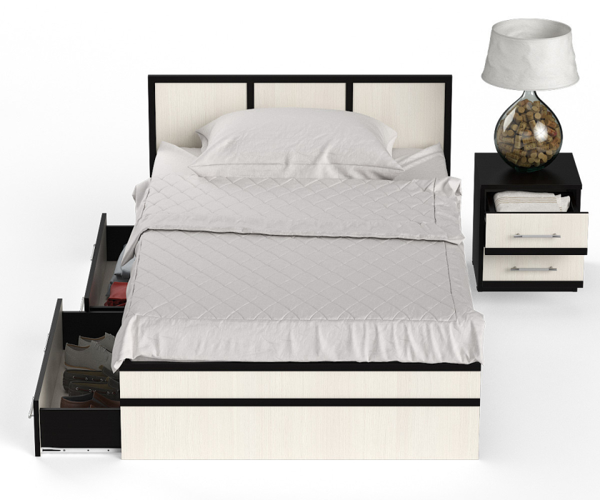 Спальные гарнитуры, Кровать с ящиками Сакура 1200 с прикроватной тумбой