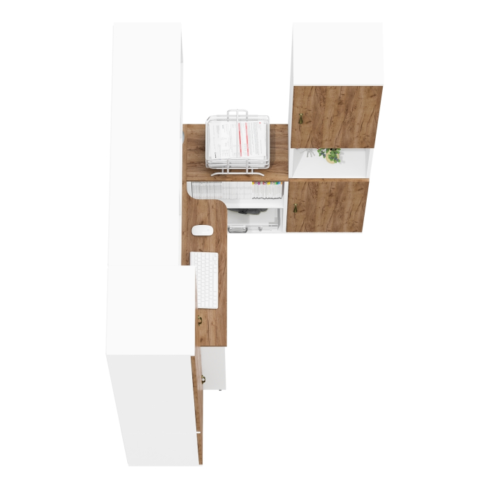 Домашние кабинеты, Пенал с открытой нишей со столом с нишами с книжной полкой и пеналом для бумаг Лидер-8