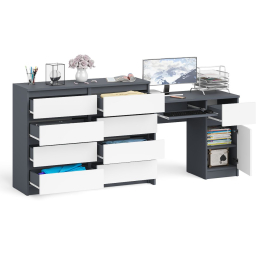 Комод 8-мь ящиков Мори МК1200 и правый компьютерный стол Мори МС-1