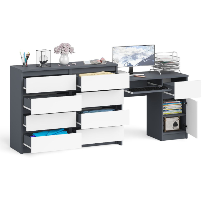 Компьютерные столы, Комод 8-мь ящиков Мори МК1200 и правый компьютерный стол Мори МС-1