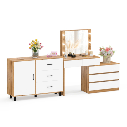 Угловой туалетный столик с подсветкой 110 и тумба-комод дверка и 3 ящика 122-1204