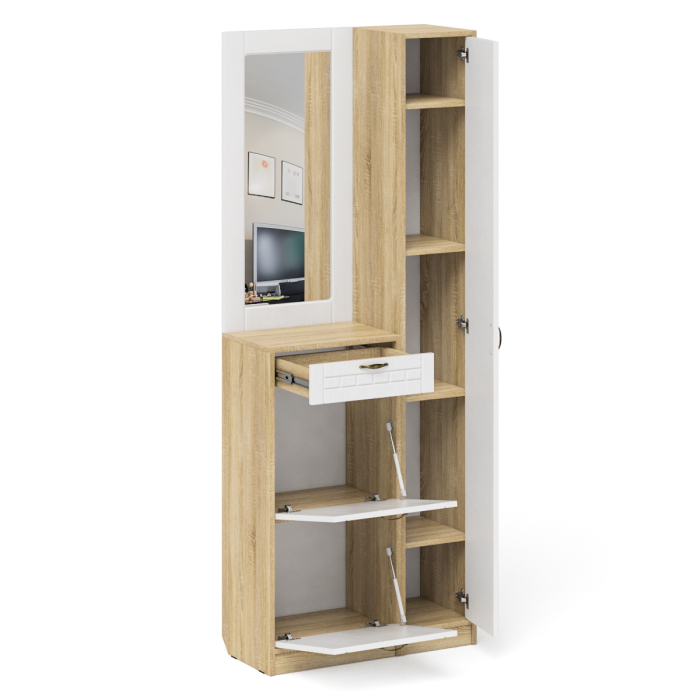 Прихожие, Высокая обувница с зеркалом и пеналом П-6 № 23 МДФ фрезеровка прованс