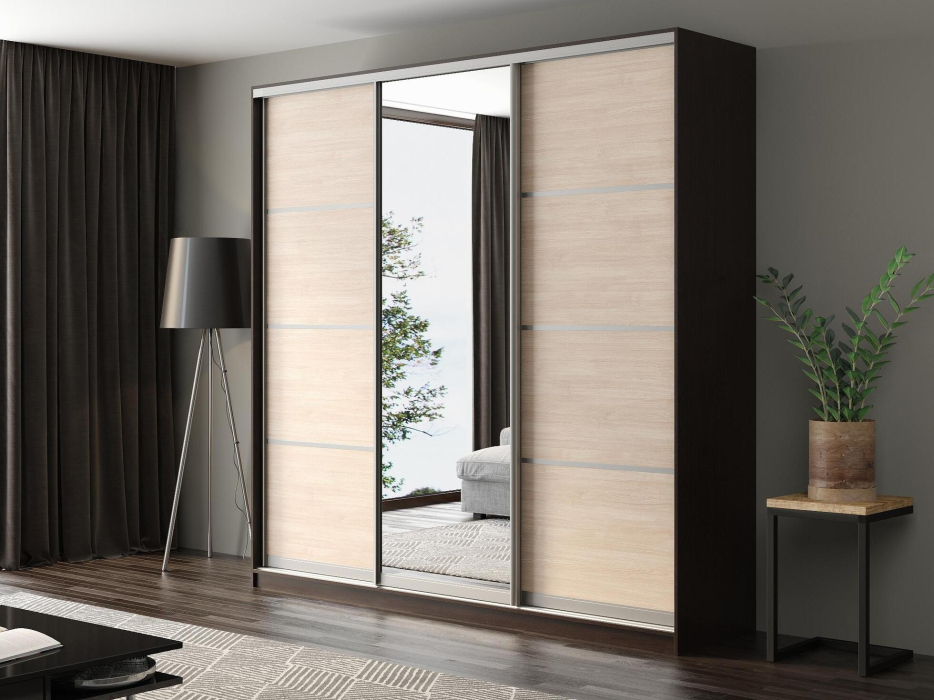 Шкафы-купе, Шкаф-купе Айсберг 240 ВЕНГЕ (шамони светлый/зеркало)