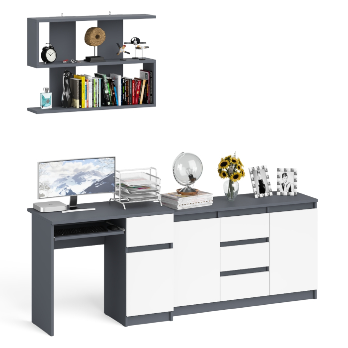 Домашние кабинеты, Компьютерный стол МС-1 тумба справа с комодом-тумбой и верхней открытой полкой