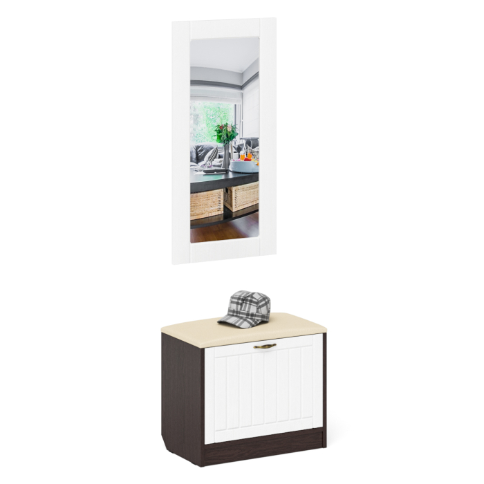 Прихожие, Обувница с мягким сиденьем с зеркалом П-6 МДФ фрезеровка прованс