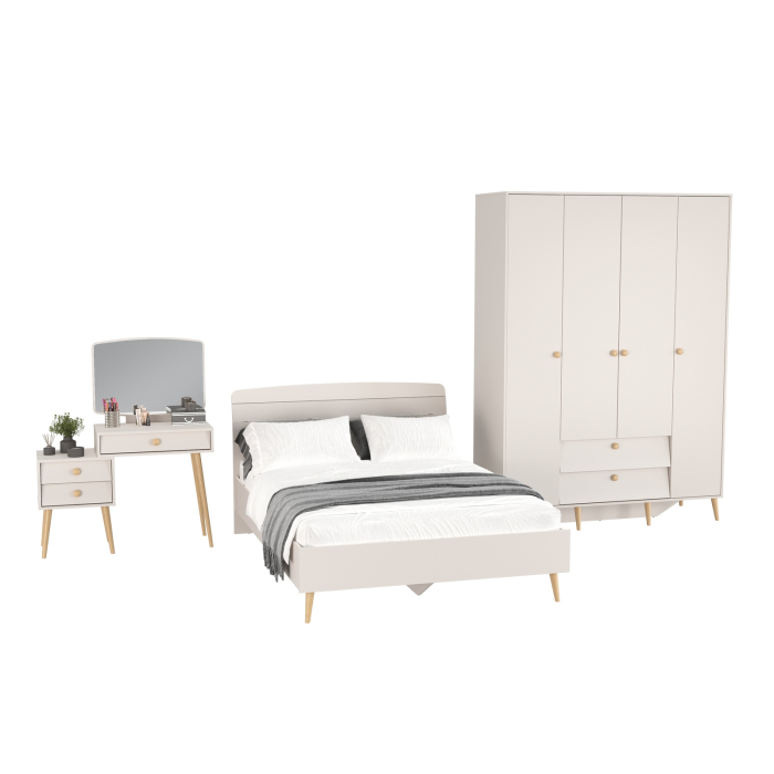 Спальные гарнитуры, Шкаф-комод 4-х дверный с кроватью 1400 Афина и трюмо с зеркалом