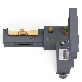 Угловой стол компьютерный Мори МС-16 левый с тумбой под ТВ и полкой для книг