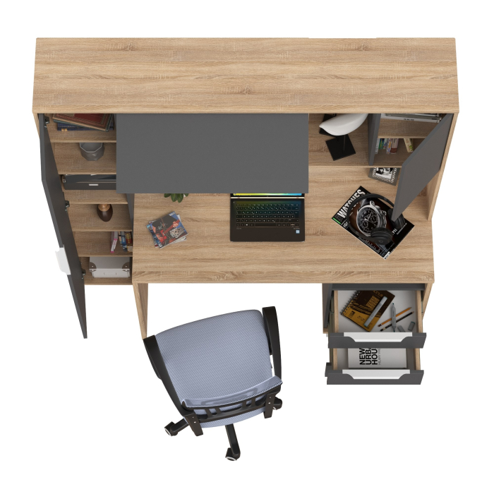 Прямые компьютерные столы, Домашний офис Моби Комфорт 12.95N и кресло 103 серое