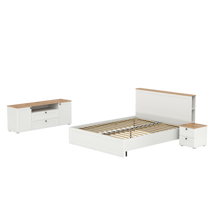 Спальные гарнитуры, Набор мебели в спальню Остин из кровати с основанием с ТВ-тумбой и прикроватной тумбы