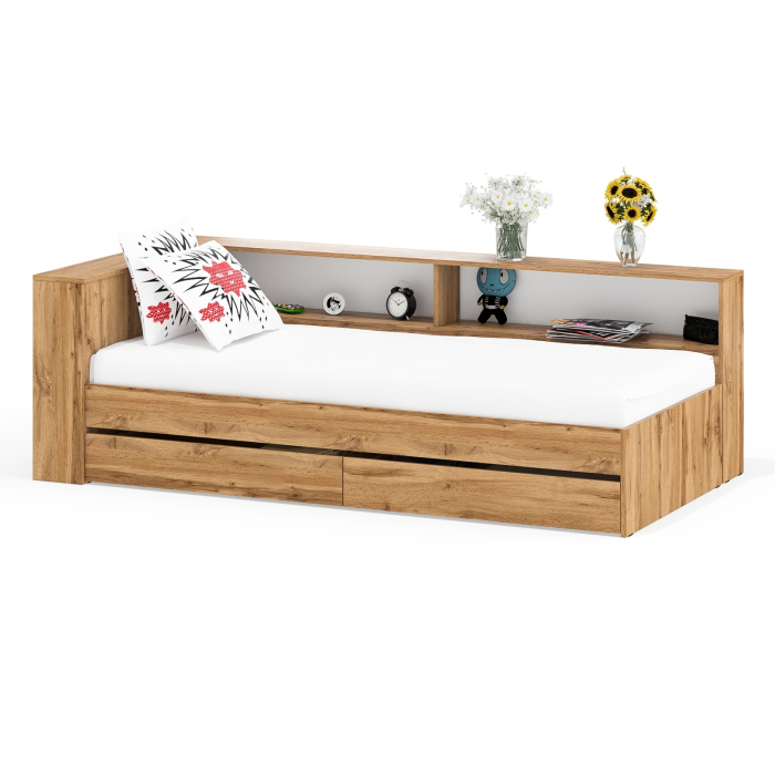 Кровати 90 см, Кровать односпальная 900 с ящиками и прикроватным блоком Ксения