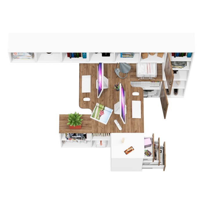 Домашние кабинеты, Лидер-8 мебель для детской для двоих детей из столов с открытыми полками и пенала с нишей и тумбы 3.16