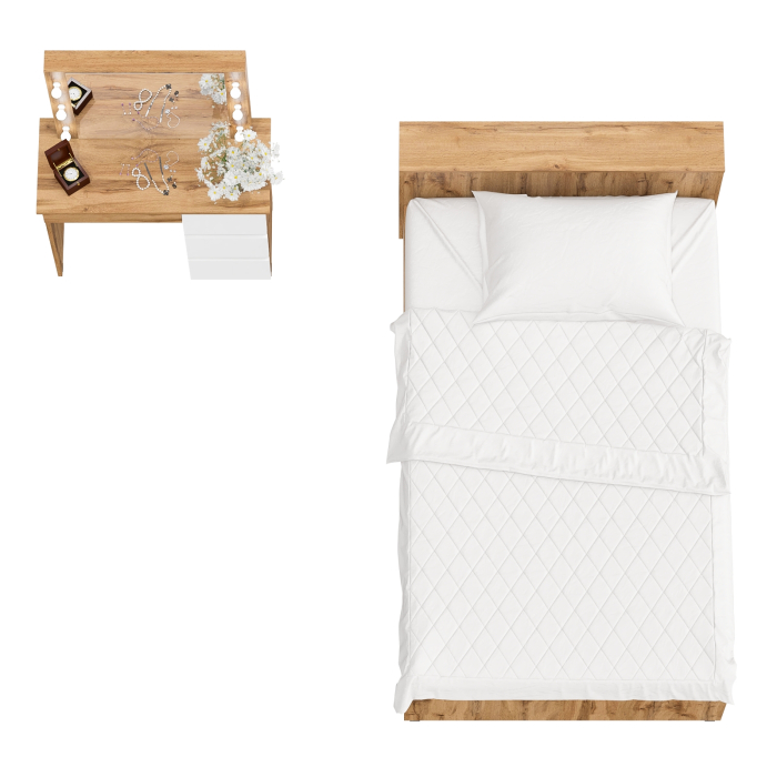 Спальные гарнитуры, Кровать с ящиками полутораспальная Ксения 1200 и туалетный столик с подсветкой Сура