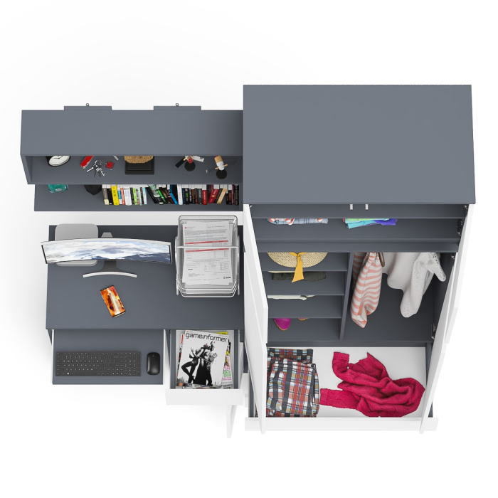 Домашние кабинеты, Шкаф с антресолью Мори МА900.1 с компьютерным столом МС-1 правым и книжной полкой