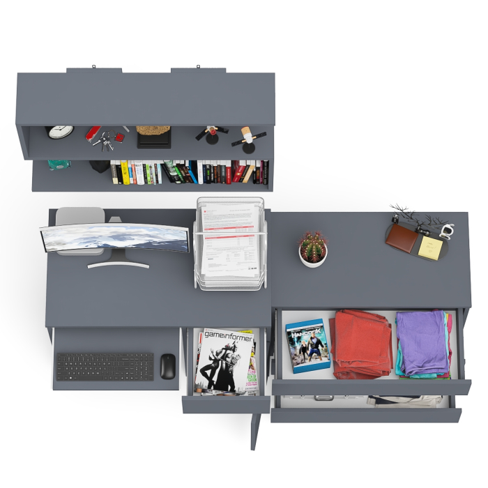 Прямые компьютерные столы, Комод три ящика МК800.1 с компьютерным столом Мори МС-1 правый и навесной полкой 900