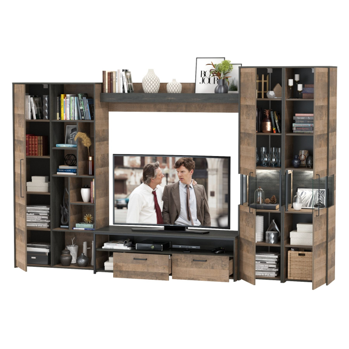 Стенки для гостиной, Мебель в гостиную 177 в дизайне в стиле лофт Трувор № 33 есть подсветка