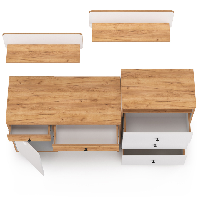 Офисная мебель, Стол письменный с комодом и двумя открытыми полками Вуди