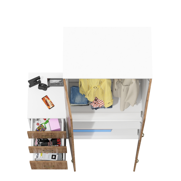 Домашние кабинеты, Тумбочка с тремя выдвижными ящиками и глубокий шкаф для одежды Лидер-8