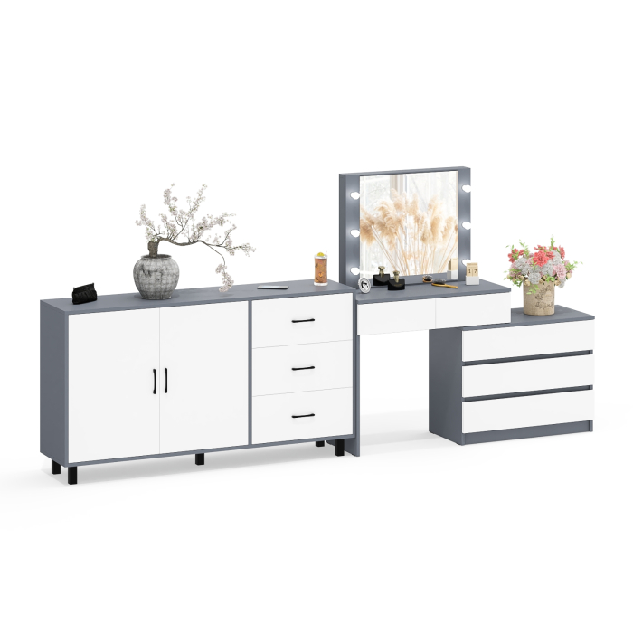 С зеркалом, Туалетный столик-трансформер с подсветкой и зеркалом 110 и комод-тумба 123-1604