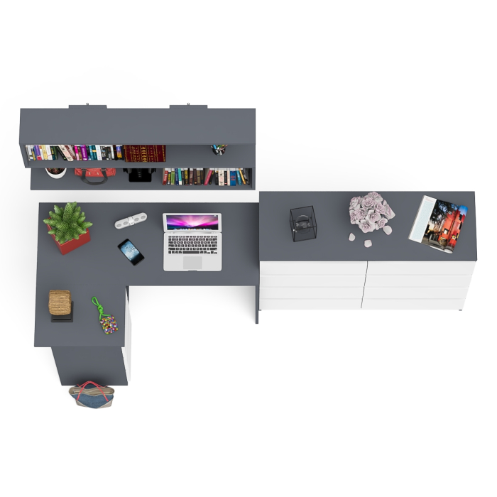 Домашние кабинеты, Книжная полка Мори 1200 с комодом 1200.8 и компьютерным столом МС-16 левым